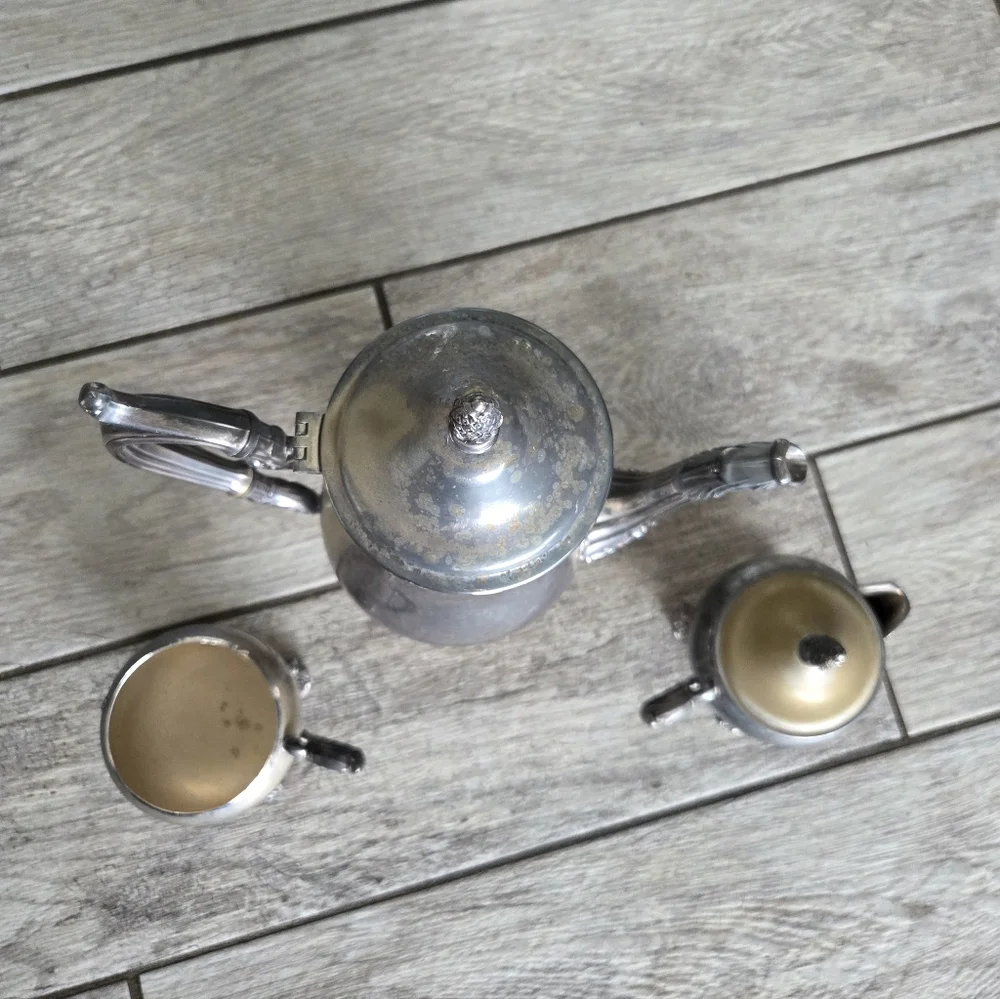 Vintage Wm Rogers Silverplate Coffee Tea Set Pot Creamer Sugar 3pc‎ Ornate